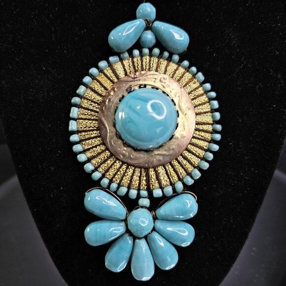 Southwestern Chunky Artisan Wired Turquoise Necklace Ceramic Bead - Picture 2 of 11